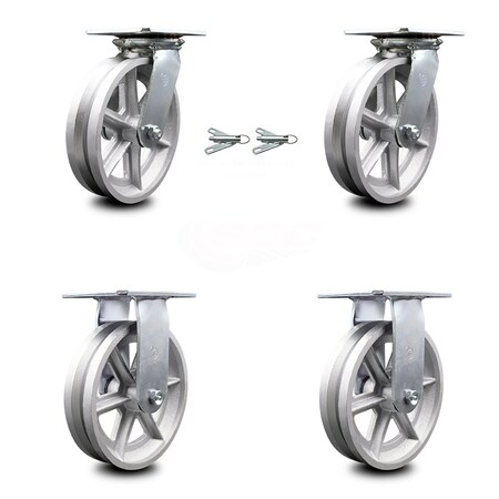 Service Caster 8 Inch V Groove Semi Steel Caster Set with Roller Bearing 2 Swivel Lock 2 Rigid SCC-35S820-VGR-BSL-2-R-2